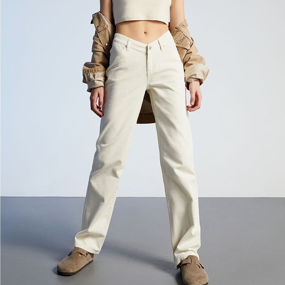 Pacsun White Corduroy V Dip '90s Boyfriend Jeans
